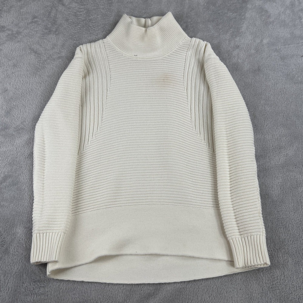 Vince Camuto Ribbed Mock Neck Sweater XS Ivory Pullover Knit Long Sleeve Top